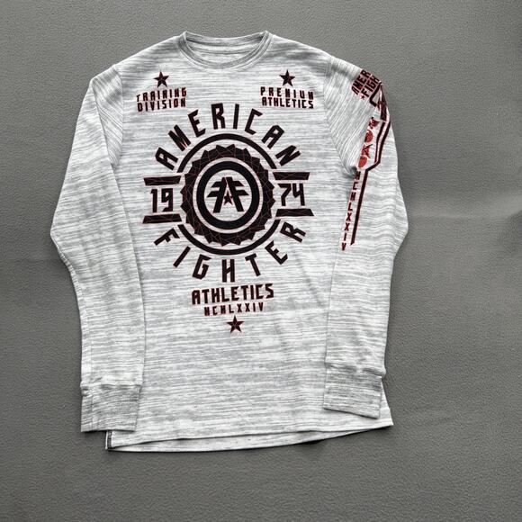 American Fighter Shirt Mens Large Heather Gray Long Sleeve Graphic Crewneck 1974 - Picture 1 of 9